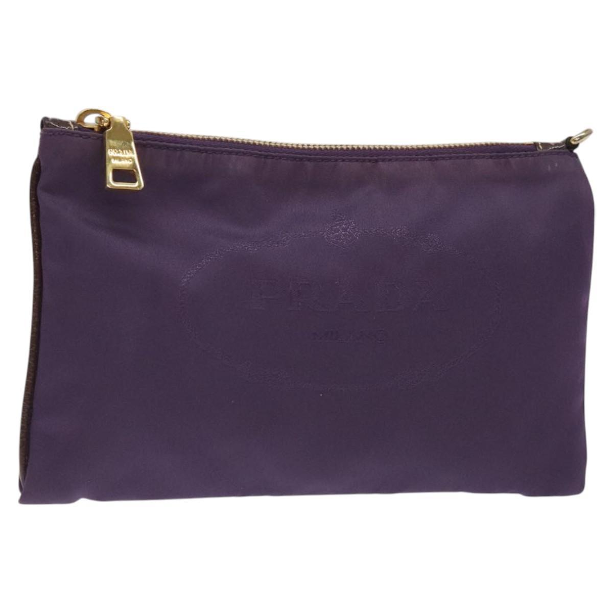 Prada Pouch Nylon Purple Gold Auth Ti3227